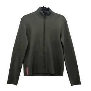 Prada Cardigan Sweater Jumper Mens 44 Small Green Full Zip Mock Neck Classic